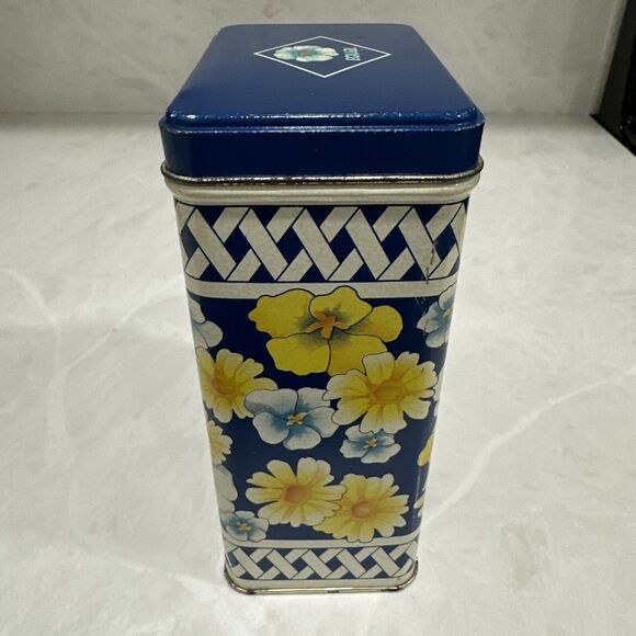 Vintage 1989 Equal Sugar Substitute Nutrasweet Blue & Yellow Floral Tin *Empty - Picture 5 of 9
